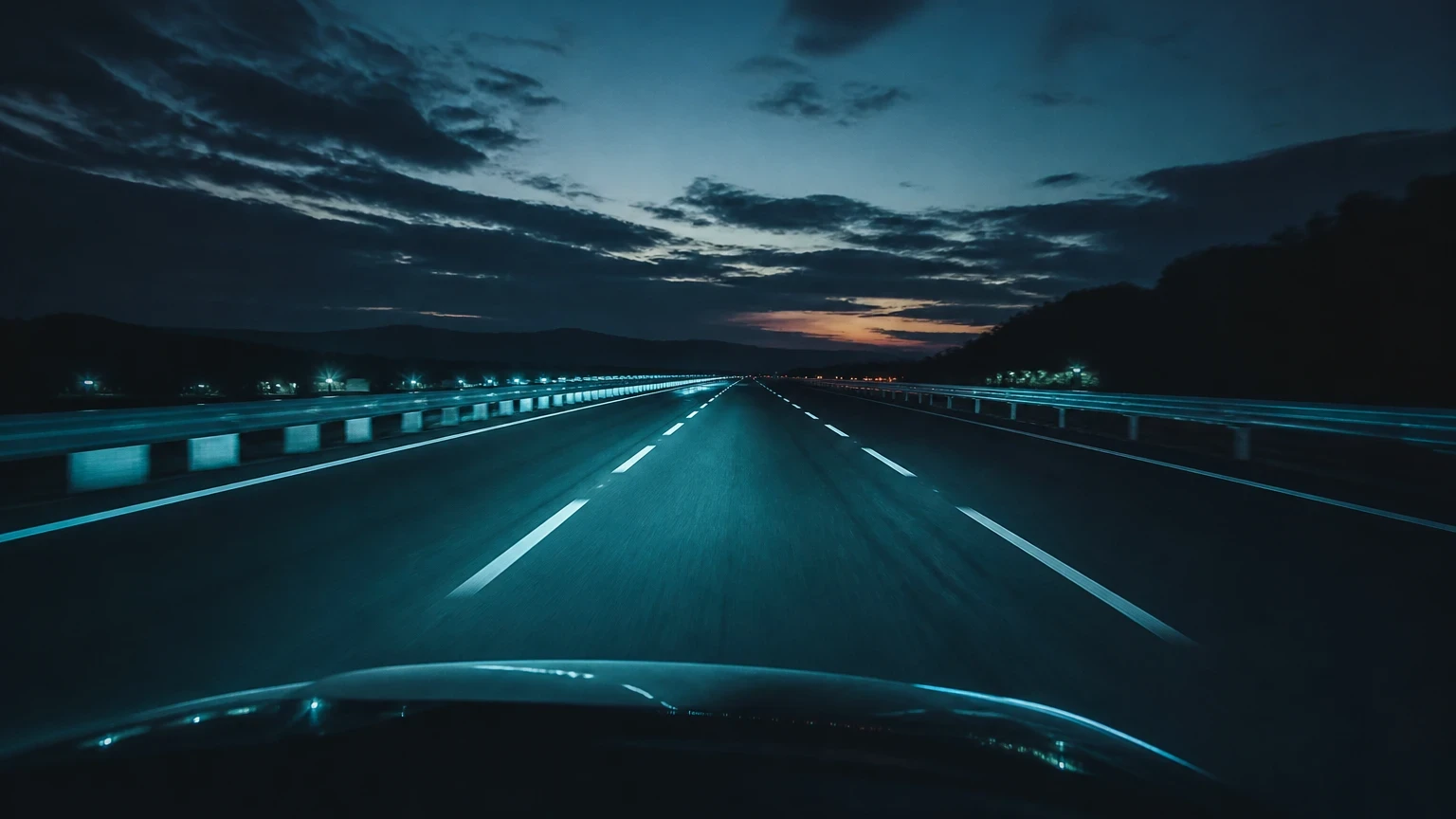 Highway survey view at dusk with cool teal accent light